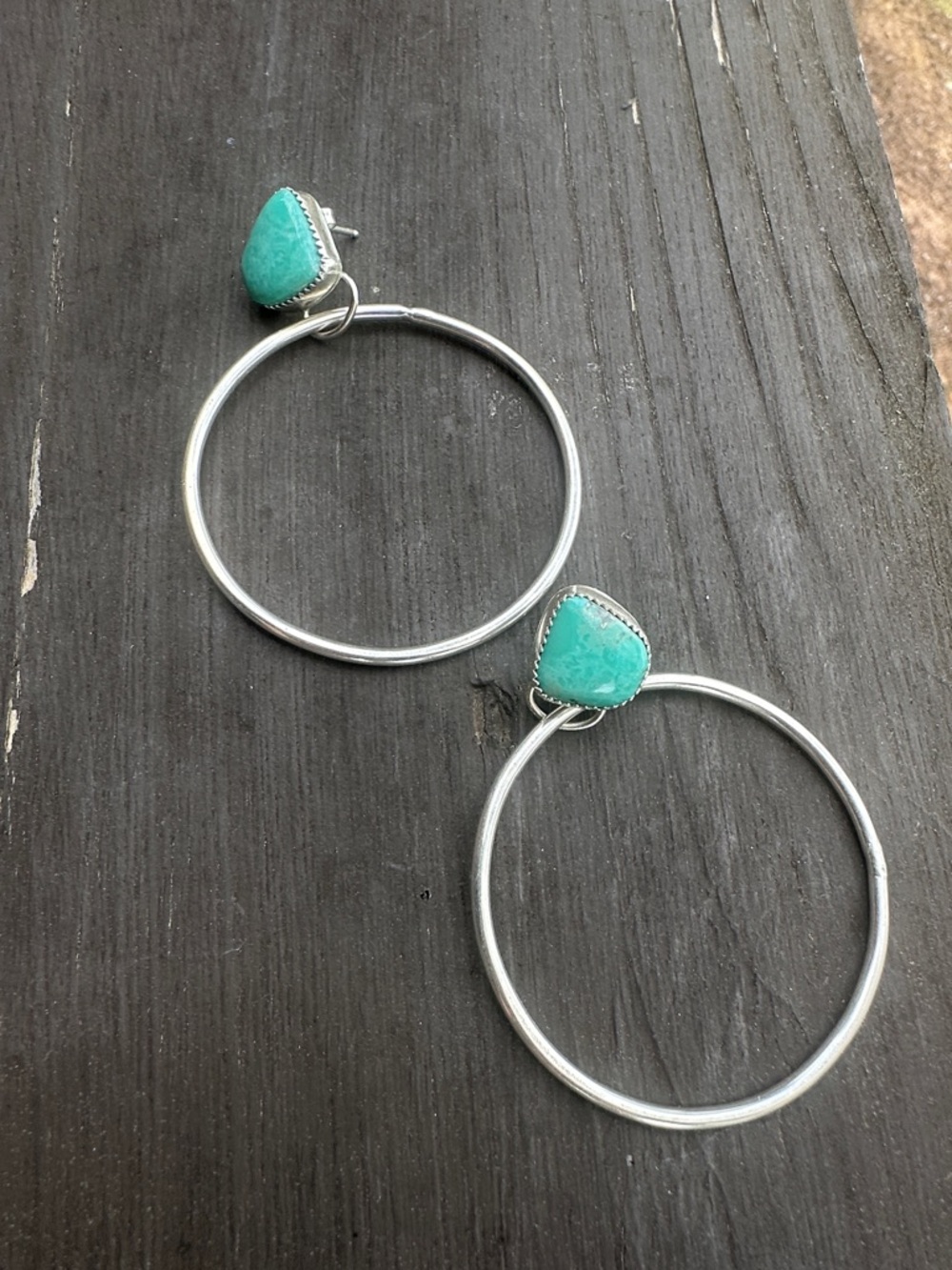 Custom Campitos Turquoise & Sterling Silver Hoop Earrings